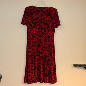 Chaps Red and Black Floral Dress Size M